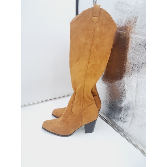 Cowboy Knee High Faux Suede Chunky Block Heel Round Toe Tall Riding Boots 9.5 - Picture 2 of 7